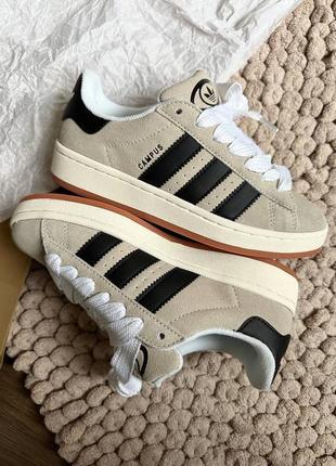 Классные женские кроссовки adidas campus 00s beige black gum бежевые