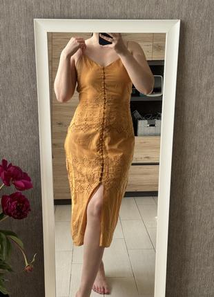 Бавовняна жовта сукня міді у з прошви