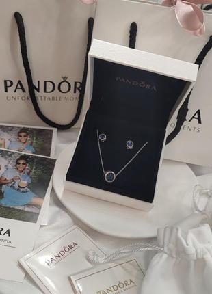 Срібний набір pandora/ комплект пандора підвіска та сережки