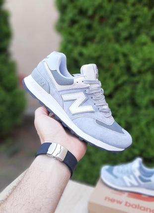 Жіночі літні замшеві кросівки new balance 574 сірі з білим кросівки нюбеланс 574