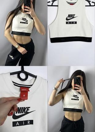 Спортивный топ nike air белая широкая резинка найк топик для бега зала майка