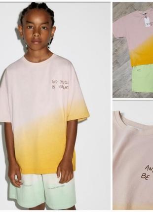Трендовая подростковая футболка zara с dip-прокрашиванием. текущая коллекция