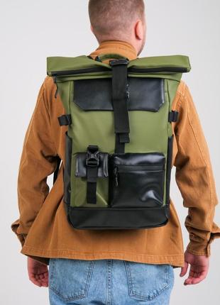 Мужской рюкзак для ноутбука с отделением для аксессуаров цвета хаки из экокожи