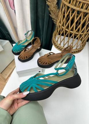 Бирюзовые замшевые босоножки на массивной подошве много цветов на выбор
