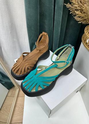 Бирюзовые замшевые босоножки на массивной подошве много цветов на выбор