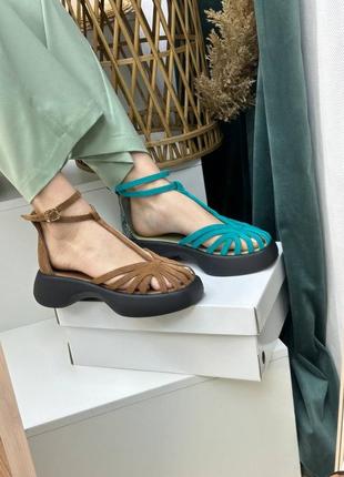 Бирюзовые замшевые босоножки на массивной подошве много цветов на выбор