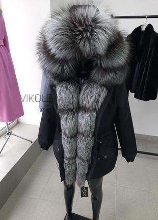 Жіноча зимова парка куртка пальто з натуральним хутром чорнобурки з 42 по 58