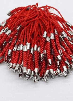Червоний шнурок сувенірний із застібкою текстильний з карабіном 78 мм. міцний ремінець 100 шт/уп фурнітура1 фото