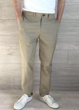 Чоловічі штани котон 100% якісні брюки беж бежеві сині легкі класичні бавовняні базові кежуал дешево