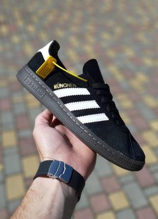 Мужские черно-белые замшевые кеды в стиле adidas munchen 🆕 замшевые кроссовки адидас