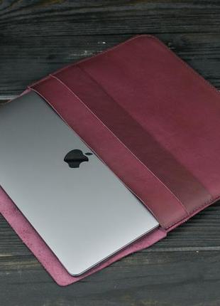 Кожаный чехол для macbook дизайн №24, натуральная кожа итальянский краст, цвет бордо3 фото