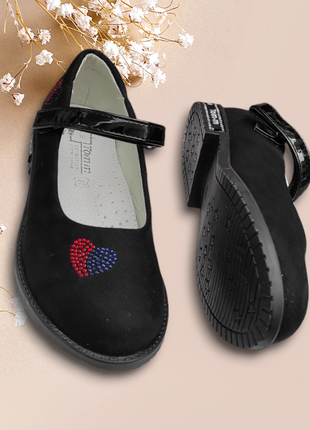 Черные замшевые туфли балетки  лодочки для девочки школьные1 фото