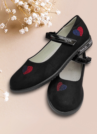 Черные замшевые туфли балетки  лодочки для девочки школьные5 фото