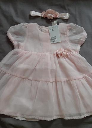 Нежно-розовое платье для девочки h&amp;m - 6-9 m (74 см)