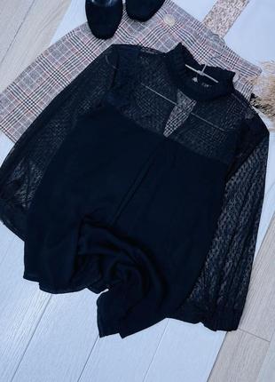 Чорна мереживна блуза naf naf s блуза пряма блуза з об’ємними рукавами із фатину