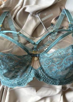 Бирюзовый бюстгальтер с портупеей без поролона