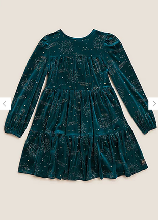 Бархатное платье с блестками marks &amp; spencer на 7-8 лет