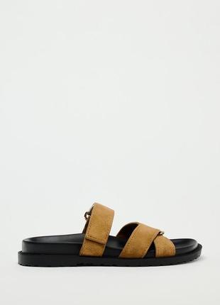 Кожаные шлепанцы замша zara new3 фото