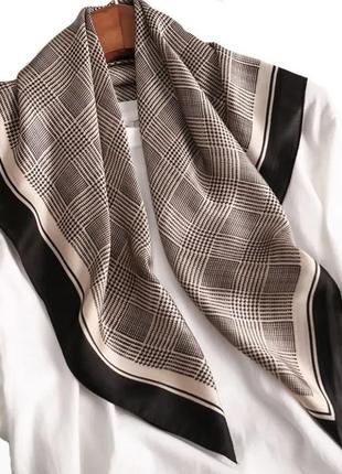 Жіноча шаль якісний штучний шовк сатиновий палантин шарф в клітинку