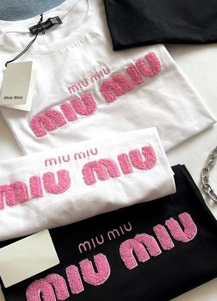 Оверсайз белая/черная футболка miu miu 42 44 46 туречковая xs s m l