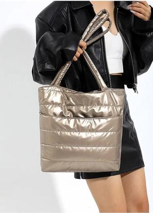 Тренд стьобана нейлонова балоньова жіноча сумка шопер на плече тоут