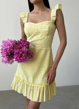 Лимонна/жовта бавовняна сукня міні прошва xs s m l 42 44 46
