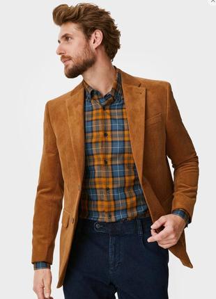Брендовый стильный вельветовый мужской пиджак c&a regular fit этикетка
