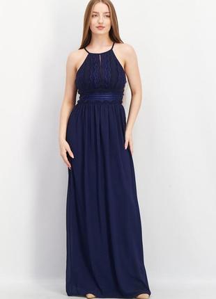 Вечернее длинное синее платье 46 48 размер новое