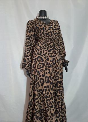 Макси платье леопардовый принт ярусное #82