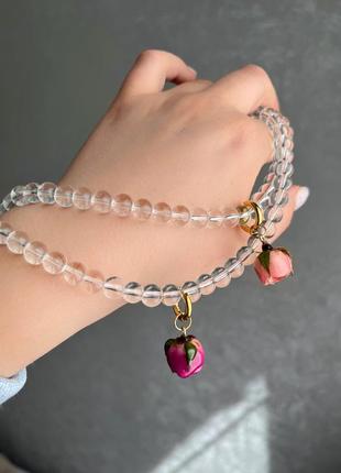 Чокер намисто гірський кришталь троянда епоксидна смола