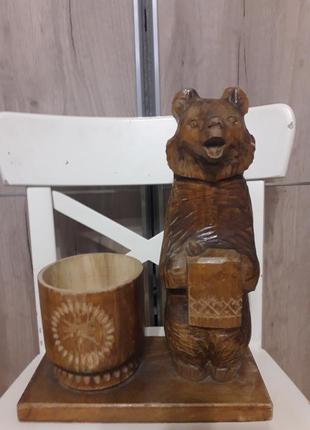 Антикварный медведь статуэтка из дерева
