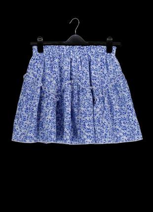 Пышная голубая юбка мини "shein" с растительным принтом, eur40-42, l.