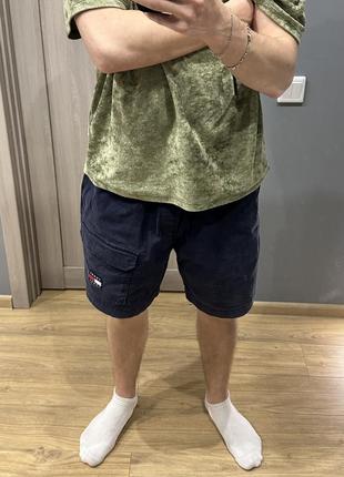 Синие шорты с примесью льна tommy hilfiger jeans оригинал