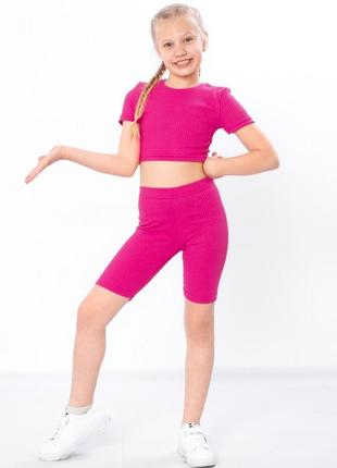 Літній костюм для дівчинки  (топ + велосипедки), рубчик-мустанг, від 110 см до 134 см
