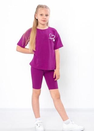 Літній костюм для дівчинки  (футболка+велосипедки), фулікра, від 116 см до 134 см