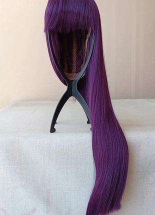 Довга кольорова перука, нова, термостійка, фіолетова, з чубчиком, парик