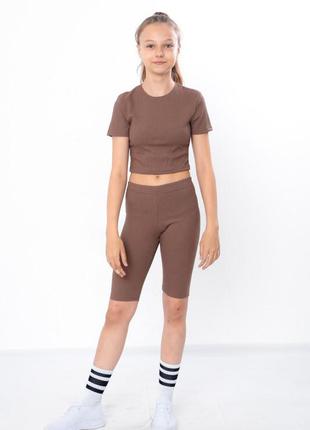 Летний костюм для девочки подростковый (топ+велосипедки), рубчик-мустанг, от 140 см до 170 см