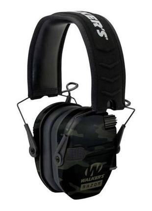 Активні тактичні навушники walker's razor slim patriot series з патчами (оригінал ) чорний мультикам