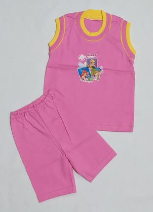Рожевий літній костюм комплект на дівчинку р.86 - 1-1,5 роки, 31901, майка безрукавка + шорти