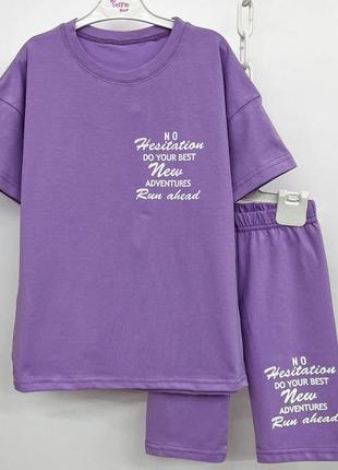 Костюм летний для девочки, футболка оверсайз + трессы, стрейч кулир пинье, от 128 см до 152 см