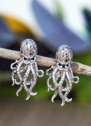 Серьги-гвоздики осьминожка