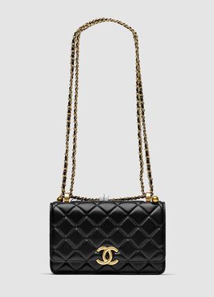 Сумка в стиле chanel calfskin quilted perfect fit wallet on chain black/gold