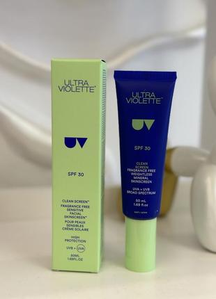 Легкий солнцезащитный крем гель ultra violette clean screen fragrance free gel spf 30