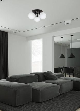 Чорна стельова люстра з білими кулями на 3 лампи (61-x1203f-3 bk+wh 200)4 фото