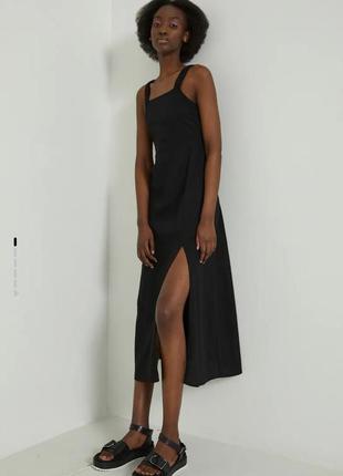 Чорна лляна сукня з відкритою спинкою сарафан на літо
