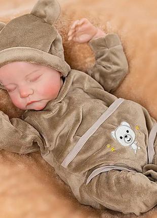 Reborn baby 45 см, реалістична лялька реборн дівчинка вініл + набір одягу + пляшечка + пустушка, без тканини, можна купати!
