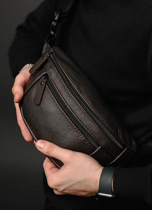 Чоловіча сумка на пояс з натуральної шкіри, коричнева, шкіряна поясна сумка, бананка