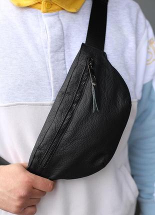 Мужская сумка на пояс из натуральной кожи, черная, кожаная поясная сумка, бананка.