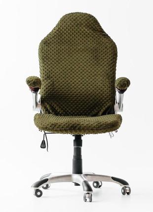 Натяжний чохол на геймерське крісло minkyhome + чохли на підлокітники. зелений (3038)