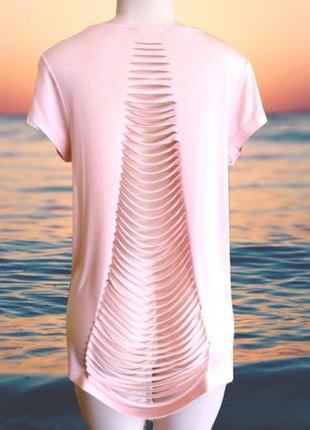 Xs-l женская футболка пудрового цвета из вискозы, стильный топ с рваными деталями, турция
